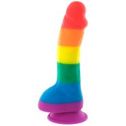 Pride Dildo Original Rainbow Silikondildo mit Hoden mit Saugnapf