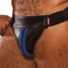 Mister B Colt Lederslip Schwarz mit blauen Details  1