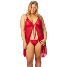 NORTIE Gro Rotes Babydoll-Set aus Spitze Plus Size