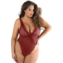 Allure Diva Leilani Offener Netz- und Wimpernspitzen-Body in Rot Plus Size  1