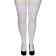 NORTIE Sage Weiße Halterlose Strümpfe mit Spitzensaum und Rücknaht in Plus Size