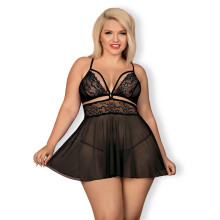 Obsessive Schwarzes Babydoll-Set Plus Size  1