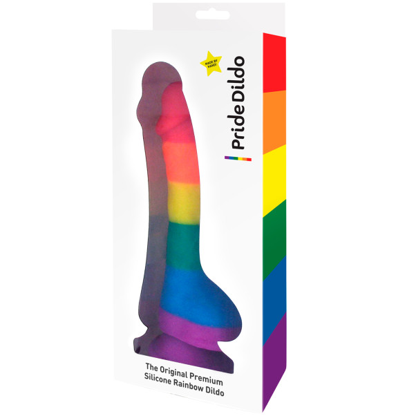 Pride Dildo Original Rainbow Silikondildo mit Hoden mit Saugnapf