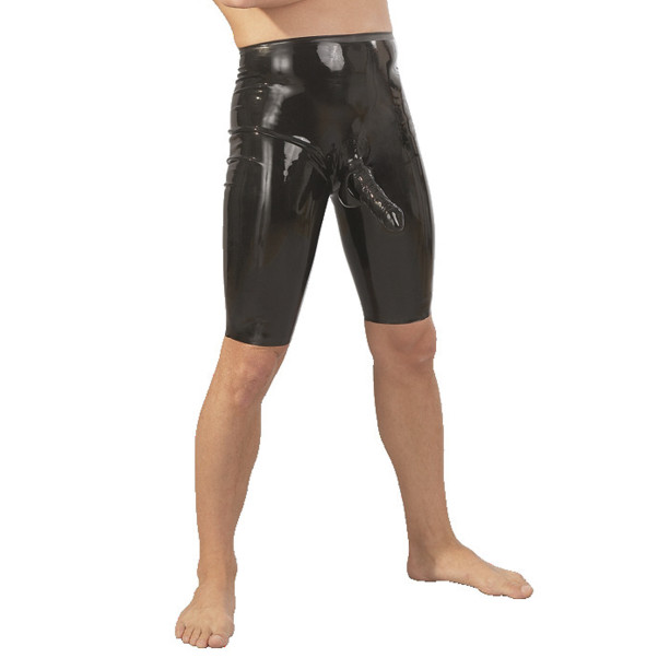 Late X Lange Latex-Shorts mit Penis-Sleeve Herren