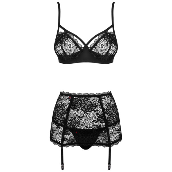 Obsessive Peonesia BH-Set in Schwarz