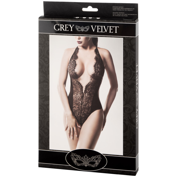 Grey Velvet V-Ausschnitt-Spitzenbody aus Samt