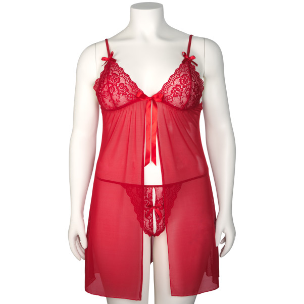 NORTIE Gro Rotes Babydoll-Set aus Spitze Plus Size