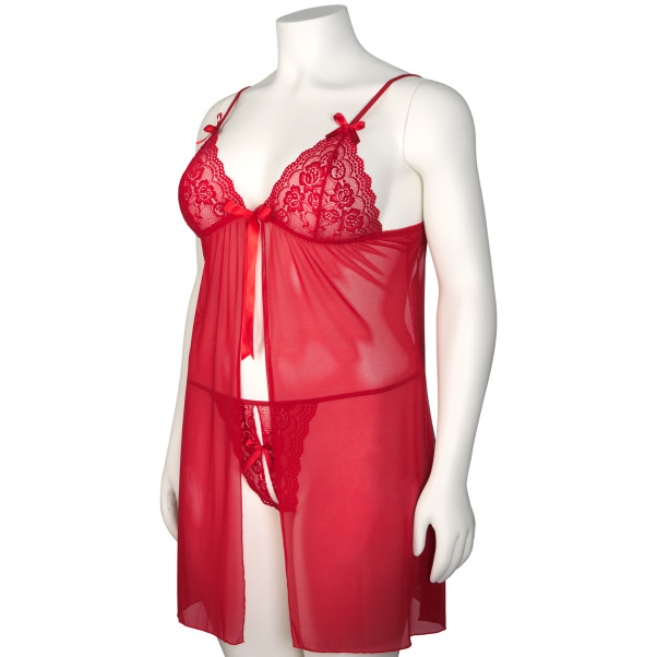 NORTIE Gro Rotes Babydoll-Set aus Spitze Plus Size