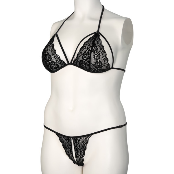 NORTIE Friia Schwarzer Triangel-BH und Schrittfreier G-String Set Plus Size