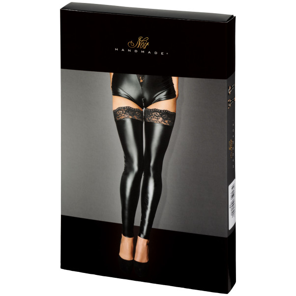 Noir Handmade Wetlook-Strümpfe mit Spitzenbordüre