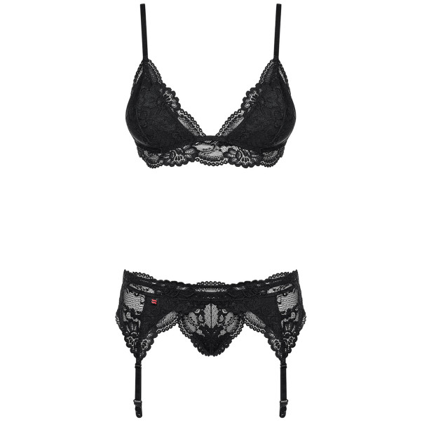 Obsessive Schwarzes Spitzenstrumpfhalter-Set