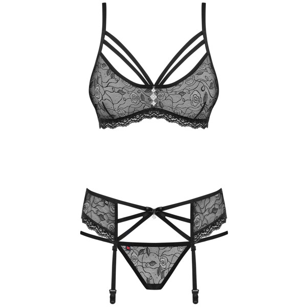 Obsessive Rose Strumpfhalter-Set aus Schwarzer Spitze