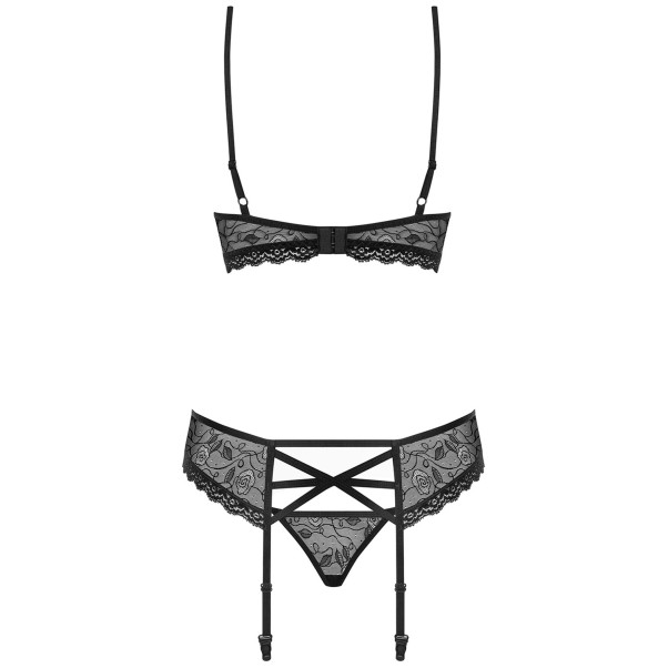 Obsessive Rose Strumpfhalter-Set aus Schwarzer Spitze