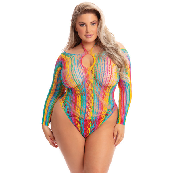 Pink Lipstick Mehrfarbiger Langarm-Body Plus Size