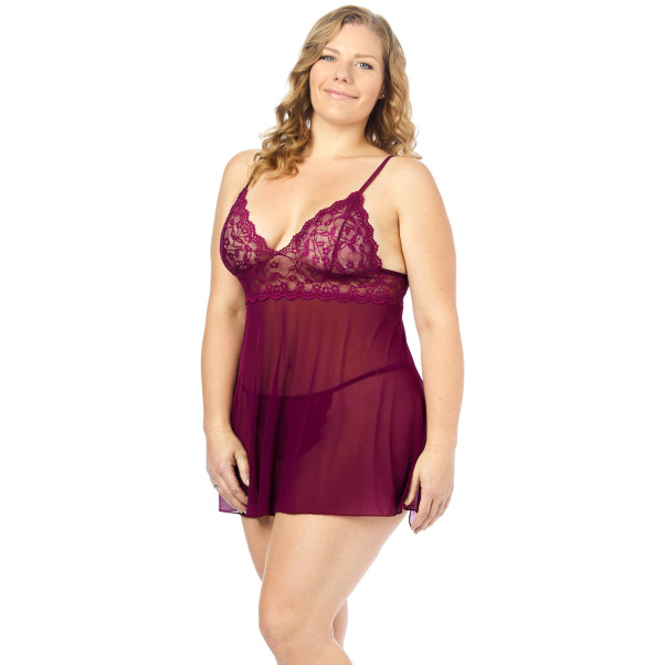 NORTIE Basil Bordeaux Babydoll-Set Plus Size