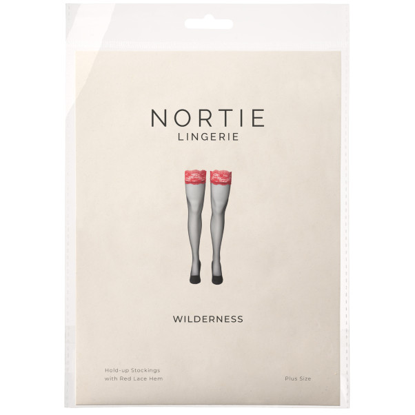 NORTIE Wilderness Halterlose Strümpfe mit Rotem Spitzensaum Plus Size