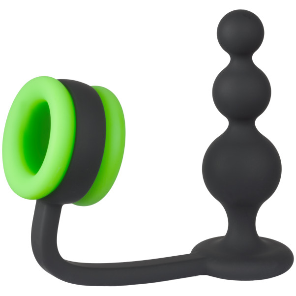 Ouch! Glow in the Dark Butt Plug mit Perlendesign und Penisring