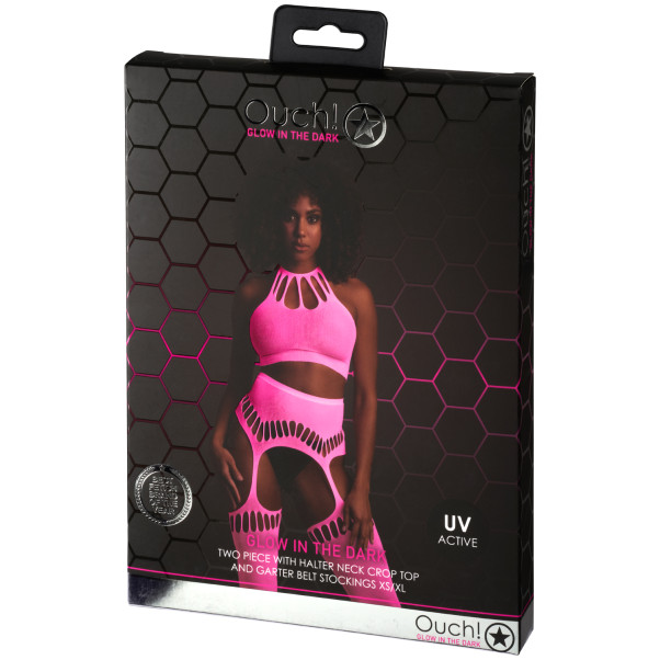 Ouch! Glow in The Dark Neonpinkes Crop Top and Stockings