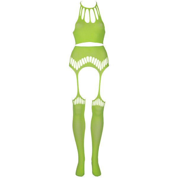 Ouch! Glow in The Dark Neongrünes Crop-Top mit Strümpfen Plus Size