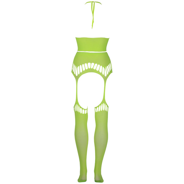 Ouch! Glow in The Dark Neongrünes Crop-Top mit Strümpfen Plus Size