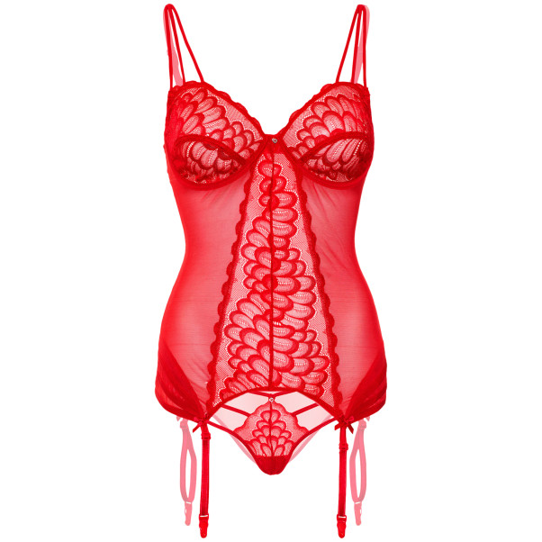 Daring Intimates Rote Spitzenkorsage mit String-Tanga