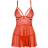 Obsessive Babydoll-Set aus rotem Netzstoff