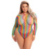 Pink Lipstick Mehrfarbiger Langarm-Body Plus Size