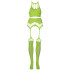 Ouch! Glow in The Dark Neongrünes Crop-Top mit Strümpfen Plus Size